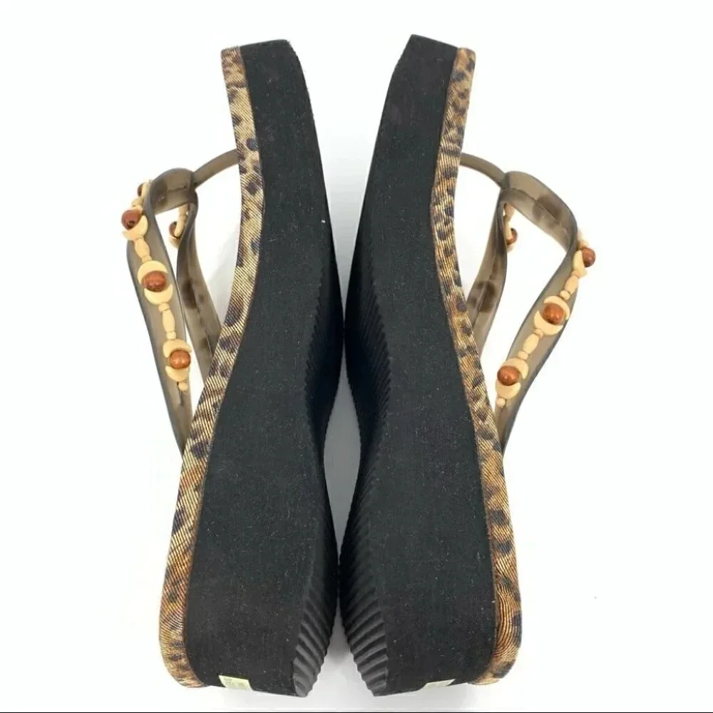 coconut girl sandals L 9-10 cheetah chunky platform flip flops 80s vintage y2k